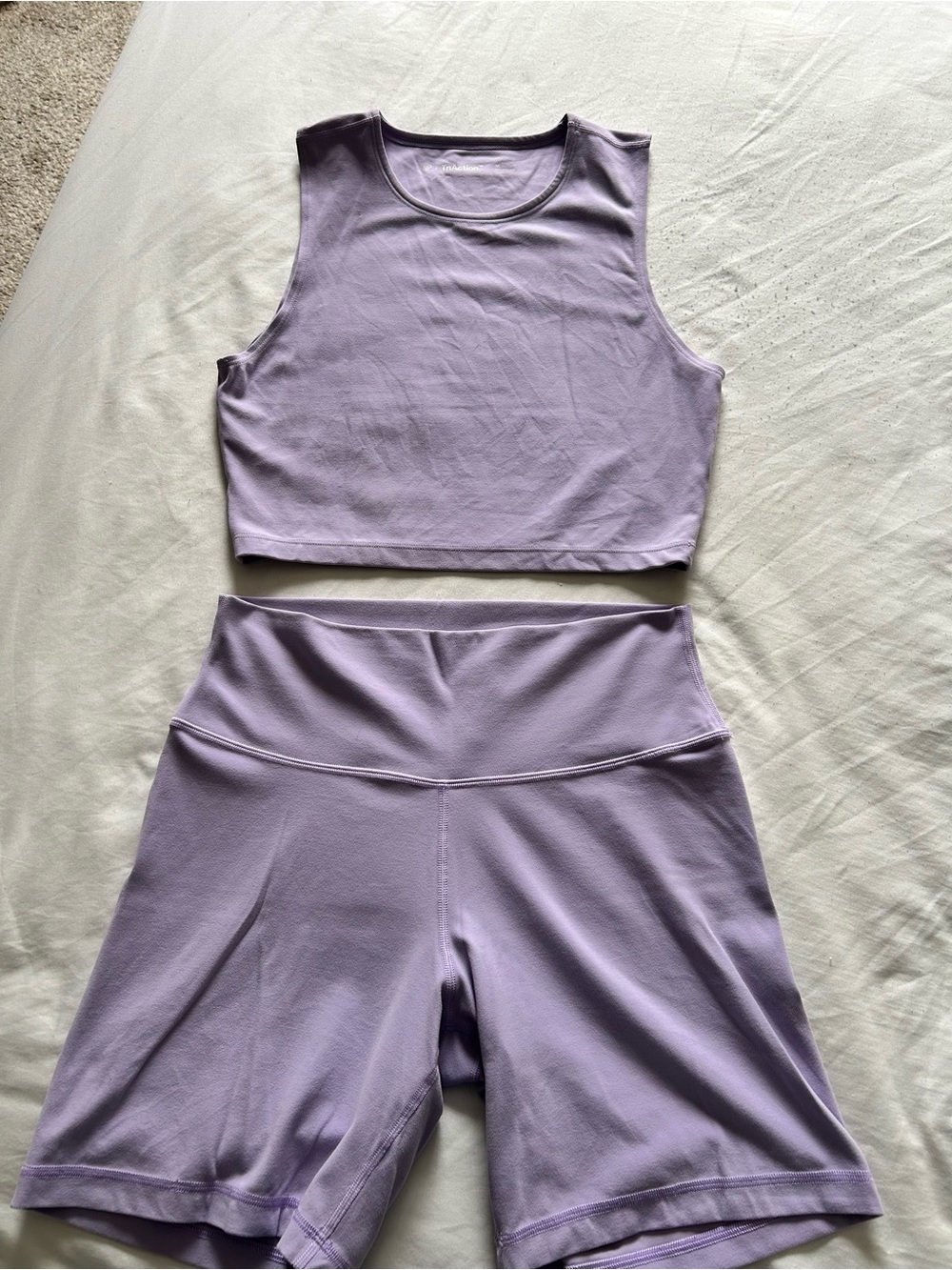 Aritzia Lavender Cropped Tank and High-Waist Bike Shorts Set